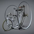 Vintage Tricycle Design Featuring Large Wheels Small Front Wheel Seat Chain And Headlight