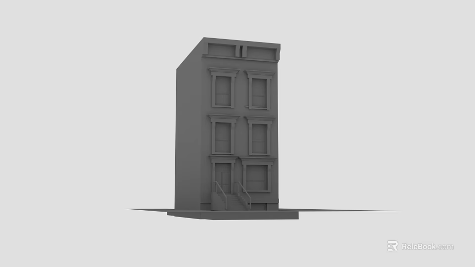 Multi Story Building Model With Windows Doorways And Staircase Design 3d model 