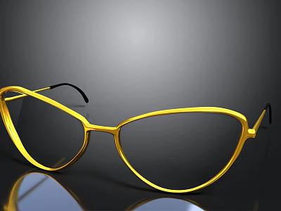 Stylish Golden Cat Eye Eyeglasses With Black Temples And Clear Lenses 3d model