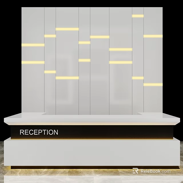 Modern Reception Desk Design With White Panel And Yellow Light Strips 3d model 