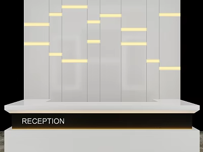 Modern Reception Desk Design With White Panel And Yellow Light Strips 3d model