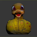 Yellow Rubber Duck Doll With Purple Blue Eyes And Decorative Patterns