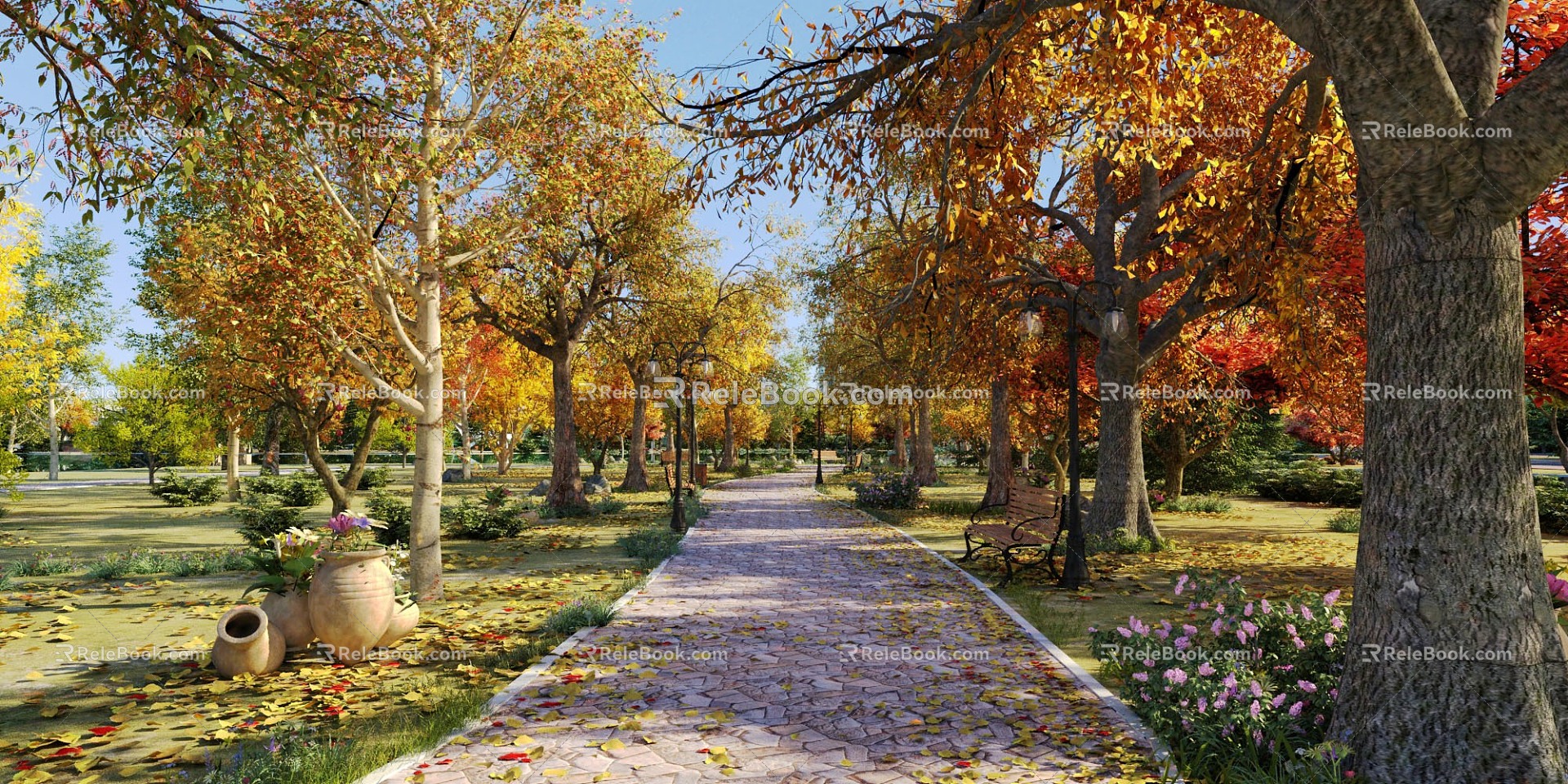 Autumn Park Modern Park 3d model