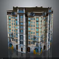 Classical Multi Story Residential Building With Arched Doors And Ornate Windows Facade
