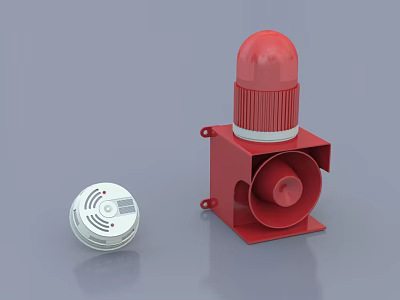Fire Safety Equipment Including Red Alarm Beacon Siren And White Smoke Detector 3d model