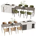 Modern Dining Table Set With Green Brown Chairs And Decorative Tabletop Items 3d model