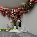 Indoor Garden Interior With Pink Flowers Green Plants And Decorative Elements