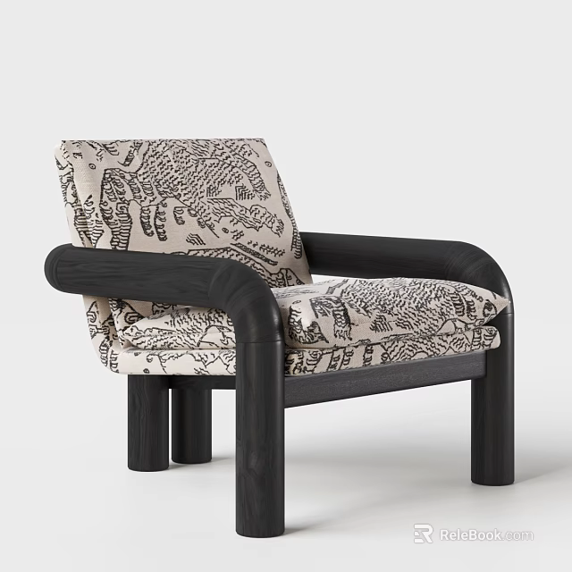 Stylish Accent Chair With Patterned Upholstery And Black Wooden Arms And Legs 3d model 