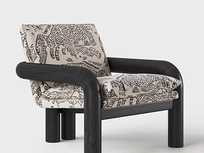Stylish Accent Chair With Patterned Upholstery And Black Wooden Arms And Legs 3d model