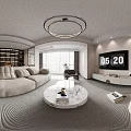 Modern Dining and Living Room With Sofa Dining Table Pendant Light and Storage Cabinets
