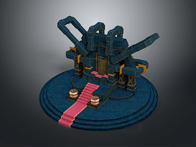 Architectural Component With Black Gold Structure Circular Platform And Pink Staircase 3d model