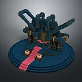 Architectural Component With Black Gold Structure Circular Platform And Pink Staircase