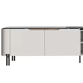 Modern Light Gray TV Stand With Drawers Open Shelves And Metal Legs