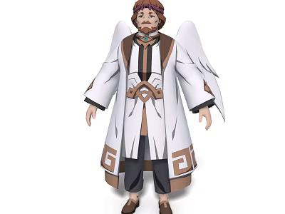 Game and Movie Character with Winged White Robe Brown Decorations and Geometric Patterns 3d model