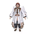 Game and Movie Character with Winged White Robe Brown Decorations and Geometric Patterns