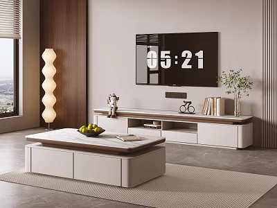 Modern Living Room TV Stand With Television Decorative Items Books And Potted Plant 3d model
