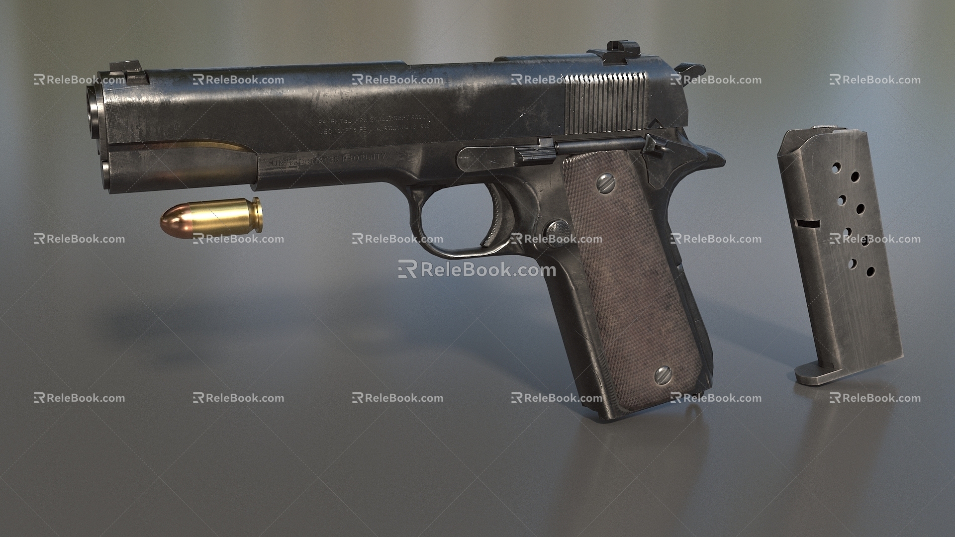 Pistol M1911 Pistol semi-automatic pistol low face number low model simple model game sub-era film and television level super realistic 3d model