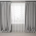 Gray Textured Curtains Draped With White Sheer For Window Interior Design