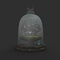 Enclosed Magical Cloche Featuring Miniature Character Floating Creatures And Glowing Lights