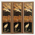 Oriental Decorative Screen With White Cranes And Gold Cloud Patterns On Black Background 3d model