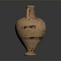 Ancient Ceramic Vase Sculpture Handcrafted with Double Handles Rustic Yellow Surface and Textured Patterns