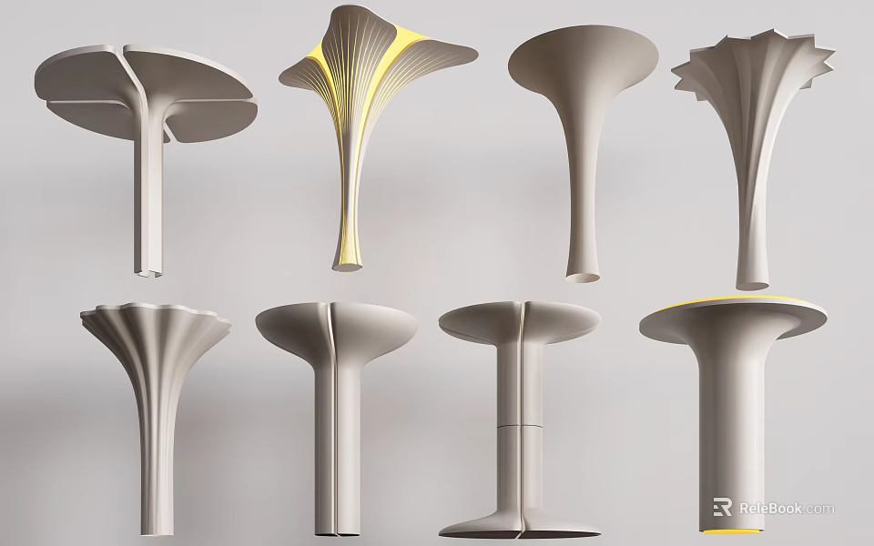 Modern Designer Columns With Various Stylish Shapes And Unique Architectural Structures 3d model 