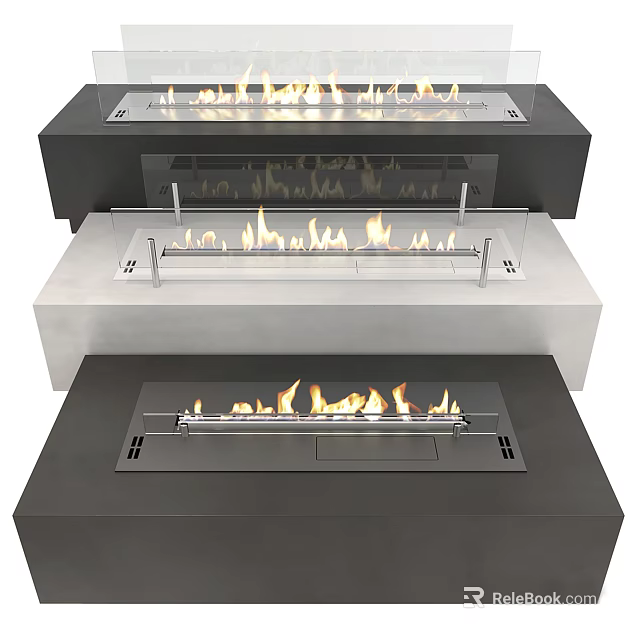 Modern Fireplaces With Flames In Different Designs 3d model 