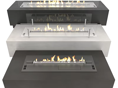 Modern Fireplaces With Flames In Different Designs 3d model
