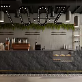 Industrial Milk Tea Shop Interior With Gray Walls Metal Lights Wooden Chairs And Marble Counter