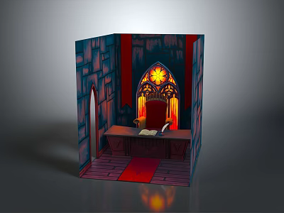 Gothic Architectural Interior With Stained Glass Window Stone Walls And Throne 3d model