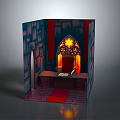 Gothic Architectural Interior With Stained Glass Window Stone Walls And Throne