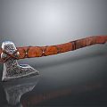 Decorative Axe With Intricate Metal Head And Wooden Handle Featuring Carved Texture