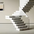 Modern Marble Staircase With Glass Railing And Wall Art Design