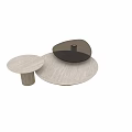 Elegant Round Light Wood Textured Desk With Gold Beige Striped Legs