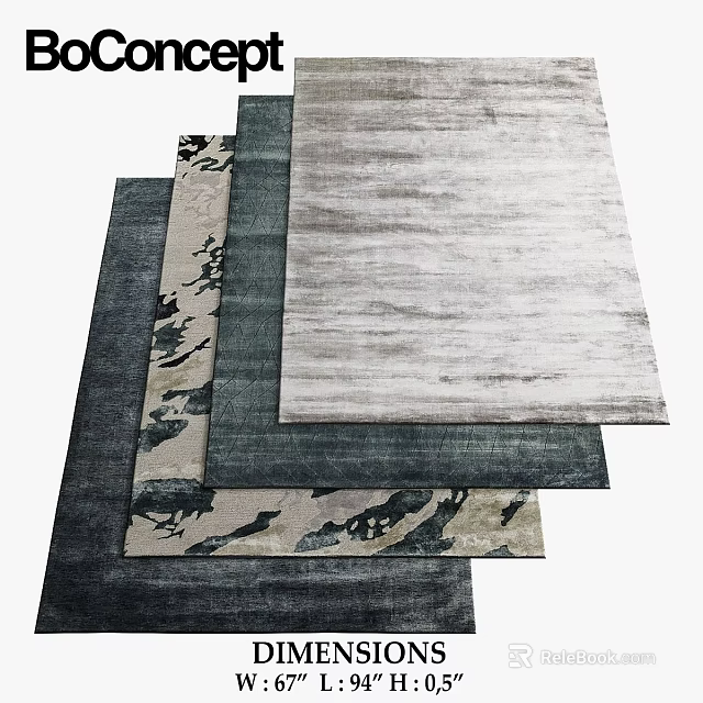 Contemporary Square Rugs Featuring Neutral Gray Dark Blue Textured Abstract Patterns Stacked Design 3d model 