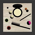Various Beauty Cosmetics and Tools on Display Tray with Lipstick Mirror Brush and Comb