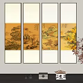 Traditional Chinese Landscape Paintings Four Panel Wall Art With Mountain And Tree For Interior Decoration