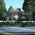 Modern Pergola Design with Unique Metal Structure Surrounded by Trees and Greenery 3d model