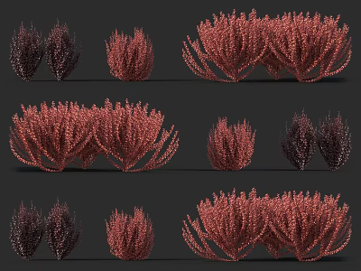 Colorful Garden Shrubs in Red and Dark Purple with Clustered Growth and Sizes 3d model