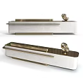 Modern Luxury Reception Desk Design With Marble Surface And Gold Metal Trim With Sculpture Decoration