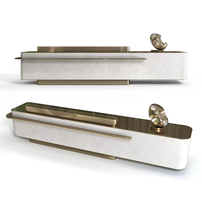 Modern Luxury Reception Desk Design With Marble Surface And Gold Metal Trim With Sculpture Decoration 3d model