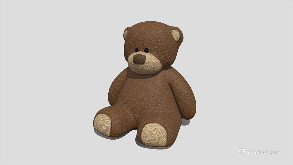 Brown Teddy Bear Stuffed Toy with Soft Plush Material Sitting Pose and Beige Paws 3d model