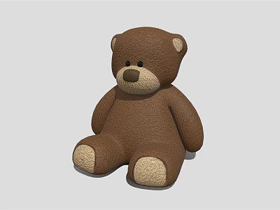 Brown Teddy Bear Stuffed Toy with Soft Plush Material Sitting Pose and Beige Paws 3d model