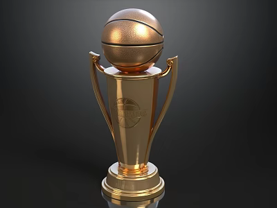 Golden Basketball Trophy With Handle And Base For Sports Championship Award 3d model