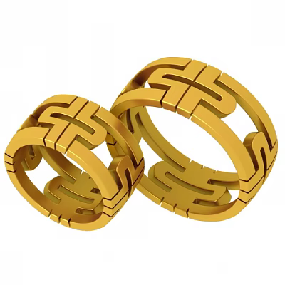 Stylish Gold Rings With Geometric Interlaced Design In Modern Jewelry Fashion 3d model