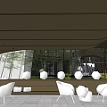 Modern Sales Office Building Featuring Glass Curtain Walls Green Plants And High Rise Residential Background
