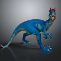 Realistic Blue Dinosaur 3D Model Featuring Red Crest Standing Pose And Textured Skin