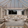 Modern Chinese Teahouse Bright Interior With Skylight And Wooden Furniture