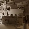 Stylish Bar Interior Featuring Neon Sign Bar Counter Hanging Lights And Wine Racks