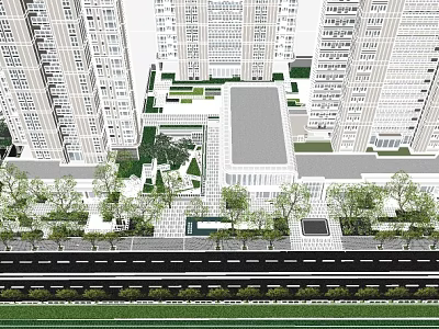 Commercial Street Surrounded by High Rise Buildings with Green Landscaping and Trees 3d model